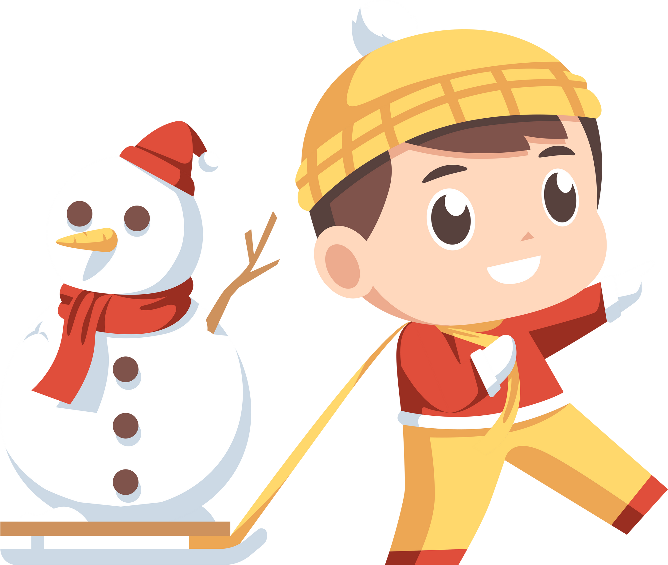 Children Playing Snowman in Winter Illustration
